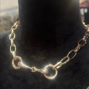 KB snaffle bit necklace gold tone equestrian style jewelry elegant statement